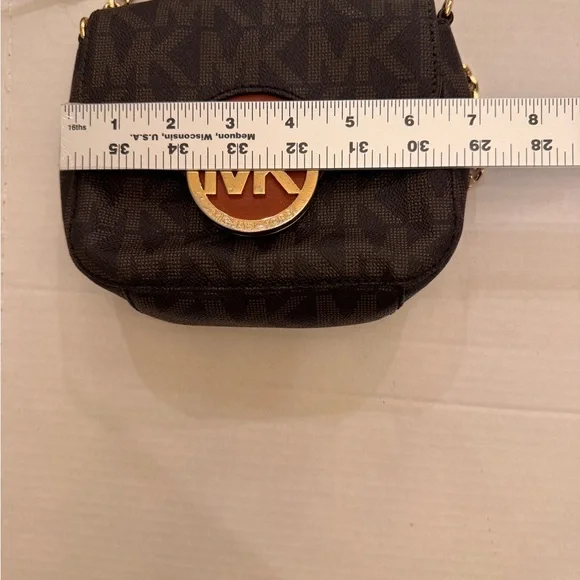 MICHAEL KORS Monogram Fulton Brown Signature Flap Chain Leather Crossbody Bag - Picture 8 of 9